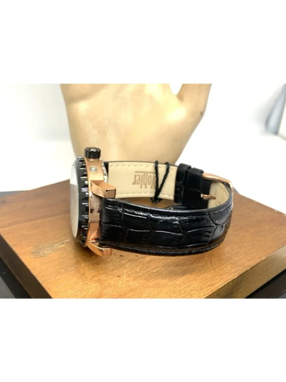 Wohler Men's Watch Automatic Triple Calendar Day Night Black Leather Strap 42mm
